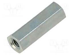 Screwed spacer sleeve; Int.thread: M3; 15mm; hexagonal; steel