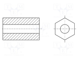 Spacer sleeve; hexagonal; PBT; L: 25mm; Øint: 2.95mm