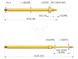 Test needle; Spring compression: 6mm; 10mm; 1A; steel; gold-plated