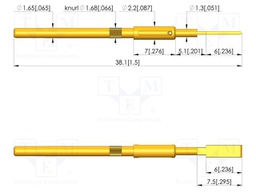 Test needle; Spring compression: 4mm; 5mm; 5A; steel; gold-plated