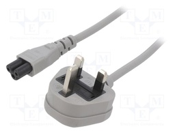 Cable; BS 1363 (G) plug,IEC C5 female; PVC; 5m; grey; 3x0,75mm2