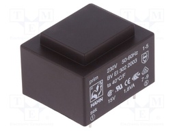 Transformer: encapsulated; 1.8VA; 230VAC; 15V; 120mA; Mounting: PCB