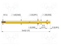 Test needle; Spring compression: 4mm; 5mm; 8A; CuBe; gold-plated