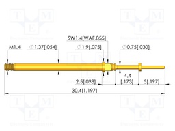 Test needle; Spring compression: 3.5mm; 4.4mm; 5A; CuBe; Ø: 0.6mm
