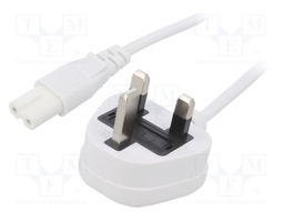 Cable; BS 1363 (G) plug,IEC C7 female; PVC; 1m; white; 2x0,75mm2