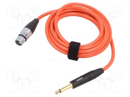 Cable; Jack 6,3mm 2pin plug,XLR female 3pin; 3m; orange; 0.25mm2