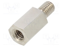 Screwed spacer sleeve; Int.thread: M6; 15mm; Ext.thread: M6; brass