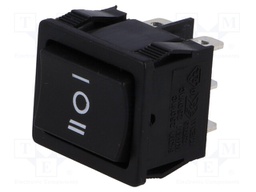 ROCKER; DP3T; Pos: 3; ON-OFF-ON; 6A/250VAC; black; none; 50mΩ