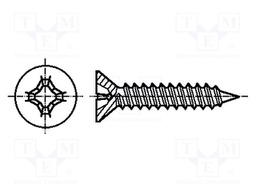 Screw; 4,2x9,5; Head: countersunk; Phillips; steel; zinc; Size: PH2