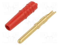 Plug; 2mm banana; 10A; 30VAC; 60VDC; red; gold-plated; Ø: 0.5mm
