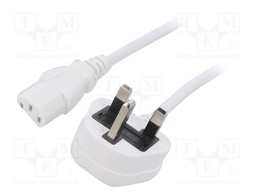 Cable; 3x0.75mm2; BS 1363 (G) plug,IEC C13 female; PVC; 1m; white