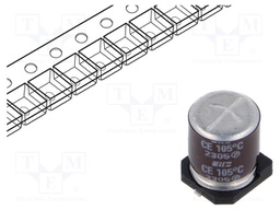 Capacitor: electrolytic; SMD; 100uF; 25VDC; 8x8x10mm; ±20%; 3000h