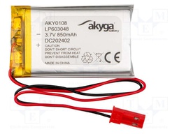 Re-battery: Li-Po; 3.7V; 850mAh; cables,JST SYP-02T-1 socket