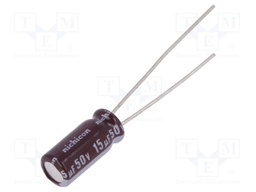 Capacitor: electrolytic; low impedance; THT; 15uF; 50VDC; Ø5x11mm