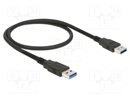 Cable; USB 2.0; USB A plug,both sides; 0.5m; black; 24AWG,28AWG