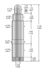 Test needle; Operational spring compression: 1mm; 5A; Ø: 1.3mm