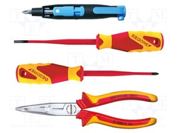 Kit: pliers and screwdrivers; insulated,half-rounded nose