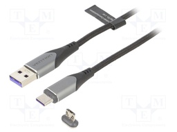 Cable; magnetic,USB 2.0; 1m; black; Core: Cu,tinned; 480Mbps; 5A