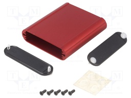 Enclosure: with panel; 1455; X: 71mm; Y: 80mm; Z: 19mm; aluminium; red