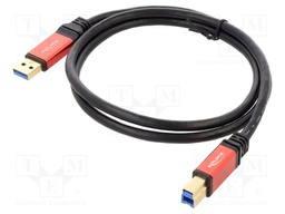 Cable; USB A plug,USB B plug; gold-plated; 1m; black; 24AWG,28AWG