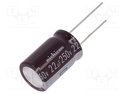 Capacitor: electrolytic; low impedance; THT; 22uF; 250VDC; ±20%