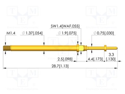 Test needle; Spring compression: 3.5mm; 4.4mm; 5A; CuBe; Ø: 0.65mm