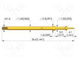 Test needle; Spring compression: 4mm; 5mm; 5A; CuBe; gold-plated