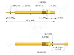 Test needle; Spring compression: 6mm; 10mm; 2A; CuBe; gold-plated