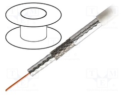 Wire: coaxial; RG6; 1x75Ω; solid; Cu; PVC; white; 100m
