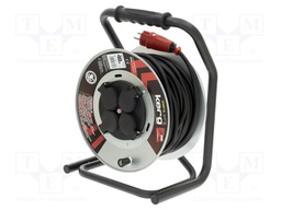 Extension lead; reel; Sockets: 4; rubber; black; 3x2,5mm2; 40m; 16A