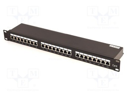 Patch panel; black; Number of ports: 24; Cat: 6; RJ45 socket x24