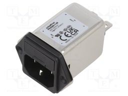 Filtered IEC Power Entry Module, IEC C14, General Purpose, 1 A, 250 VAC, 2-Pole Fuse Holder
