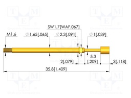 Test needle; Spring compression: 4mm; 5.3mm; 8A; CuBe; gold-plated
