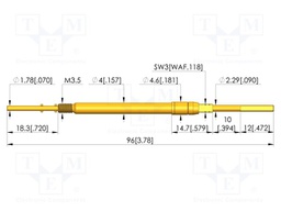 Test needle; Spring compression: 9.5mm; 12mm; 10A; CuBe; Ø: 2.29mm