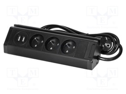 Plug socket strip: furniture; IP20; 3680W; black; 230VAC; 1.5m