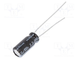 Capacitor: electrolytic; THT; 2.2uF; 100VDC; Ø5x11mm; Pitch: 2mm