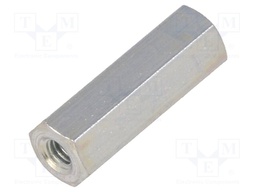 Screwed spacer sleeve; Int.thread: M3; 18mm; hexagonal; steel