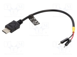 Cable; USB C plug,1pin pin header x2; 0.1m; black; 22AWG