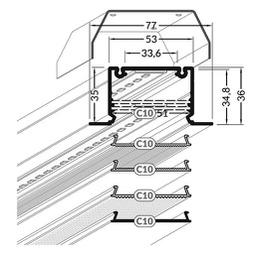 Profiles for LED modules; recessed; natural; L: 2m; aluminium