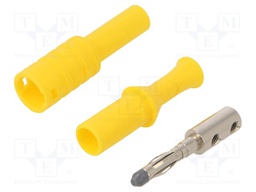 Plug; 4mm banana; 36A; 1kVAC; yellow; insulated; 63mm; 8mΩ; on cable