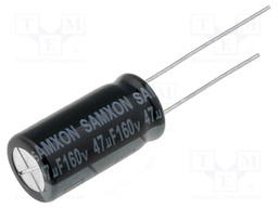 Capacitor: electrolytic; THT; 47uF; 160VDC; Ø10x20mm; Pitch: 5mm
