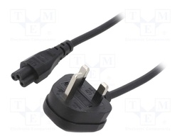 Cable; BS 1363 (G) plug,IEC C5 female; PVC; 5m; black; 3x0,75mm2