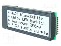 Display: LCD; alphanumeric; FSTN Positive; 20x4; black; 75x26.8mm