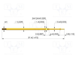 Test needle; Spring compression: 4.3mm; 6.35mm; 3A; CuBe; Ø: 0.4mm