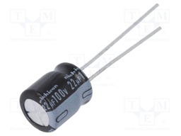 Capacitor: electrolytic; THT; 22uF; 100VDC; Ø8x9mm; Pitch: 3.5mm