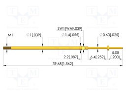 Test needle; Spring compression: 4.3mm; 6.35mm; 3A; CuBe; Ø: 0.63mm