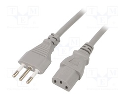 Cable; IEC C13 female,CEI 23-50 (L) plug; 1.8m; grey; PVC; 10A
