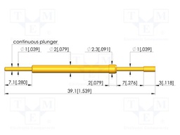 Test needle; Spring compression: 5.6mm; 7mm; 5A; CuBe; gold-plated