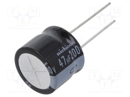 Capacitor: electrolytic; THT; 47uF; 200VDC; Ø18x15mm; Pitch: 7.5mm