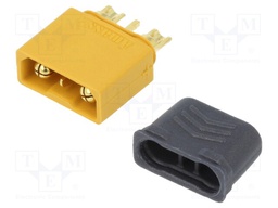 Plug; DC supply; XT30; male; PIN: 3; for cable; soldered; 15A; 500V